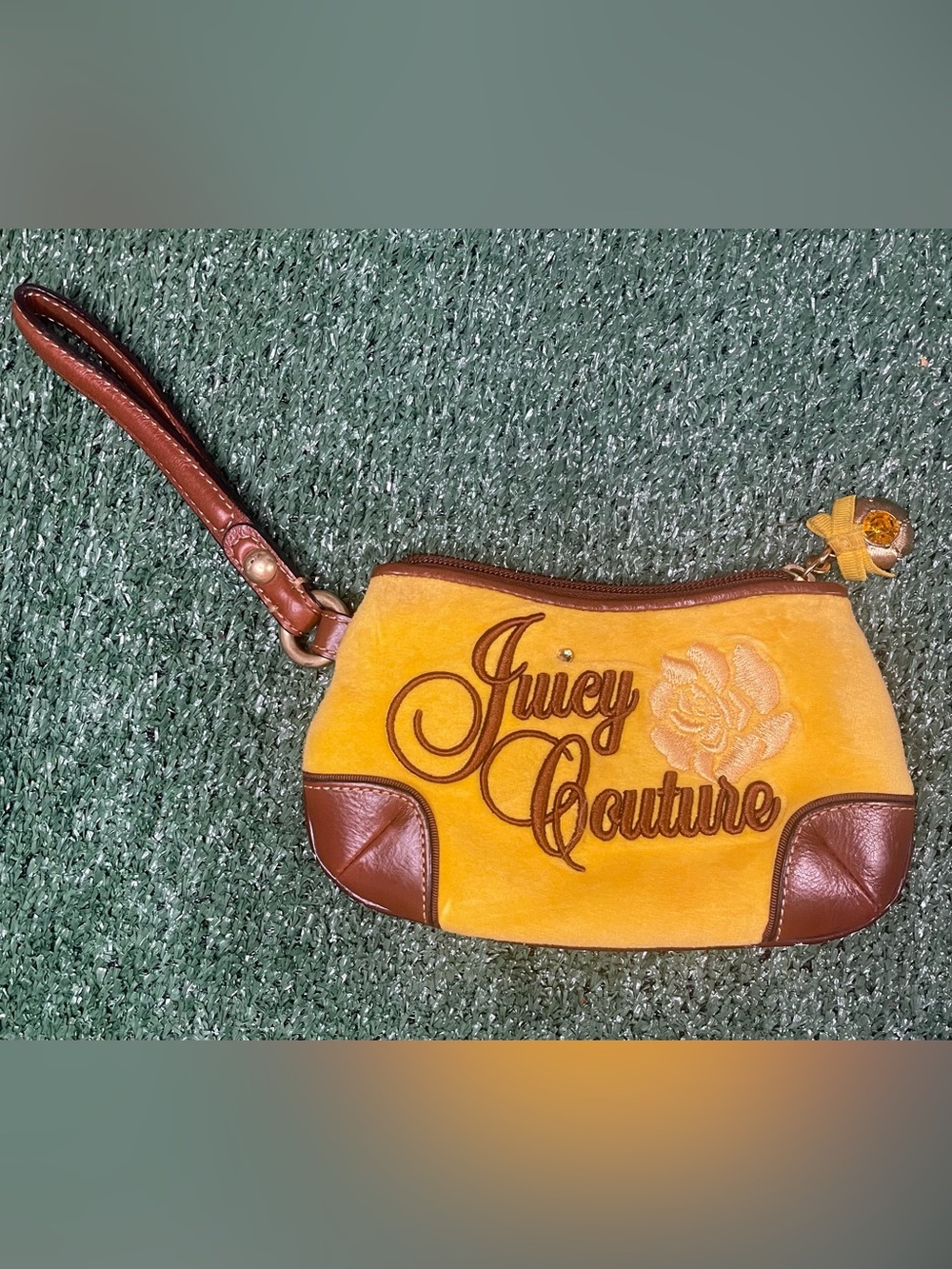 Juicy Couture Yellow Suede Wristlet with Brown Trim